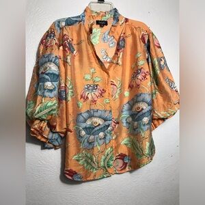 GiGiO Floral Bubble Sleeves Boho Blouse M